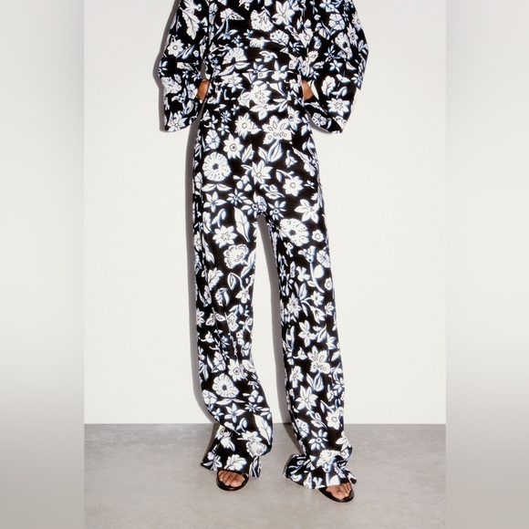 NWT ZARA FLORAL‎ PRINT STRAIGHT CUT PANTS - Picture 1 of 10
